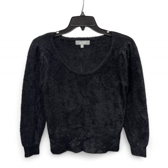 Marled by Reunited Clothing Sweaters - Marled by Reunited Clothing Fuzzy Scoop Neck Eyelash Knit Sweater Black, Size XS